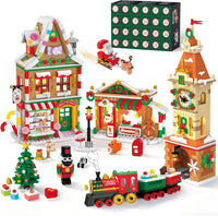 Advent Calendar 2026 Christmas Main Street Building Set with Lights, 24-Day Countdown Christmas Town Mini Building Block Kit with Santa Sleigh Xmas Tree & Train