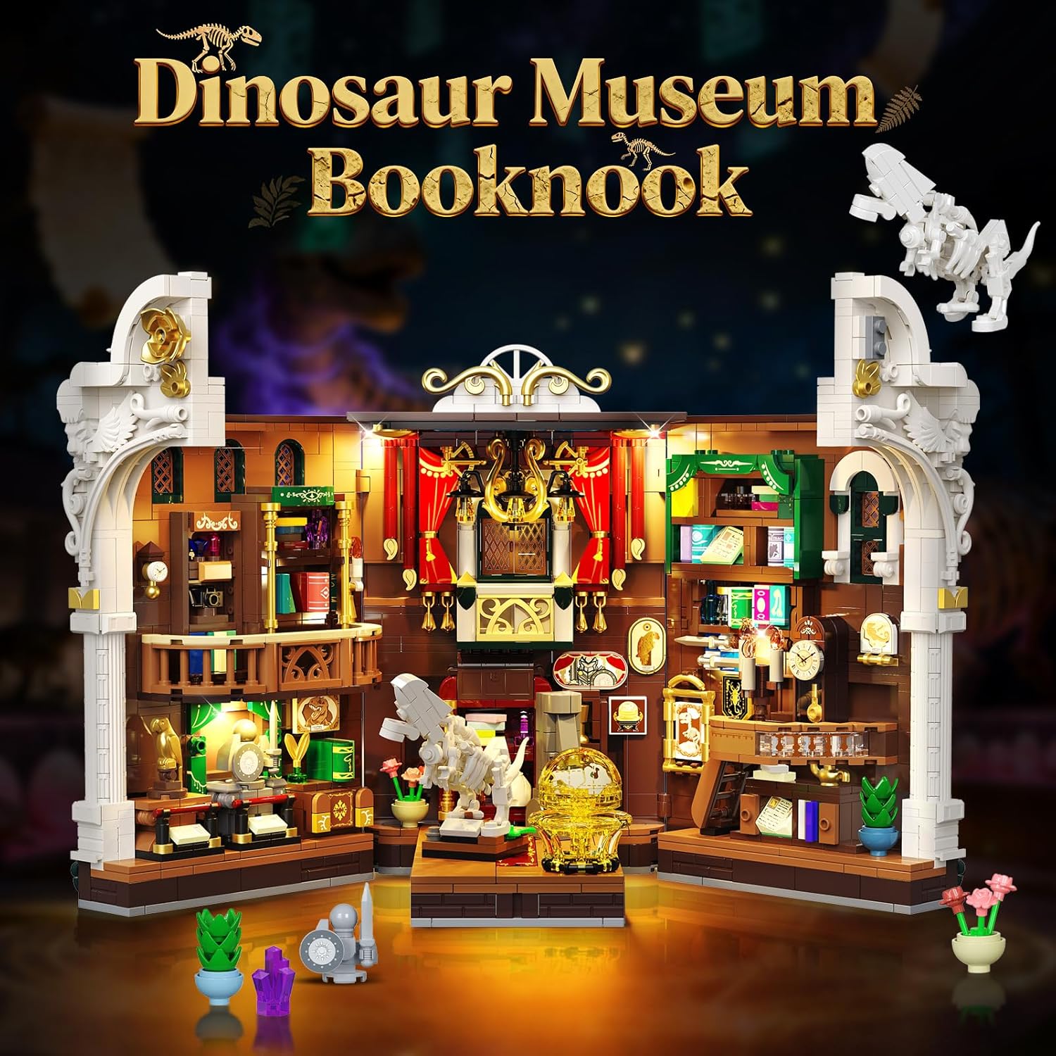 Dinosaur Museum Book Nook Building Set for Adults with Lights