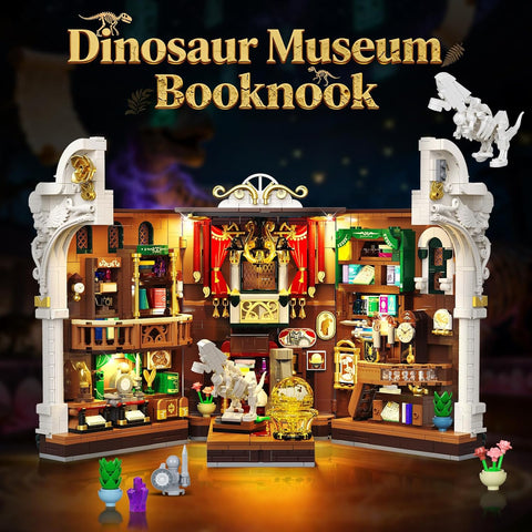 Dinosaur Museum Book Nook Building Set for Adults with Lights