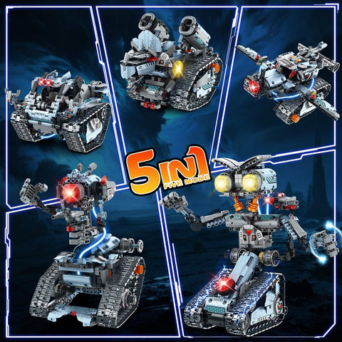 5 in 1 Robotic Building Set with APP & Remote Control, RC Tech Tracked Tank Car Fighter Jet Model Kit 795 PCS