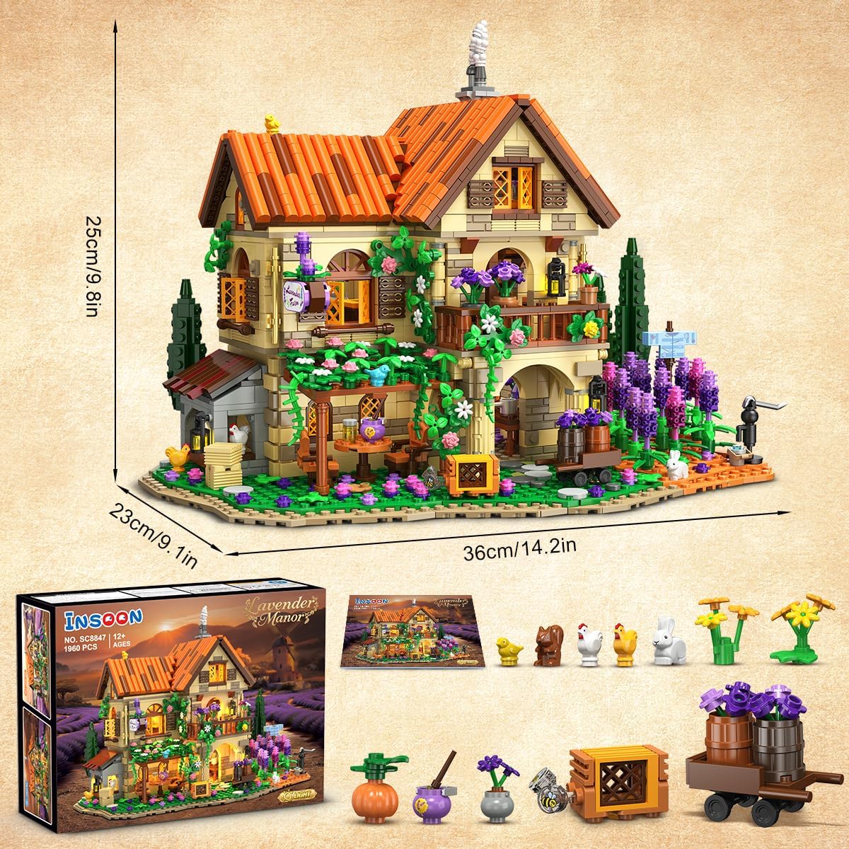Lavender Manor House Building Set with Lights