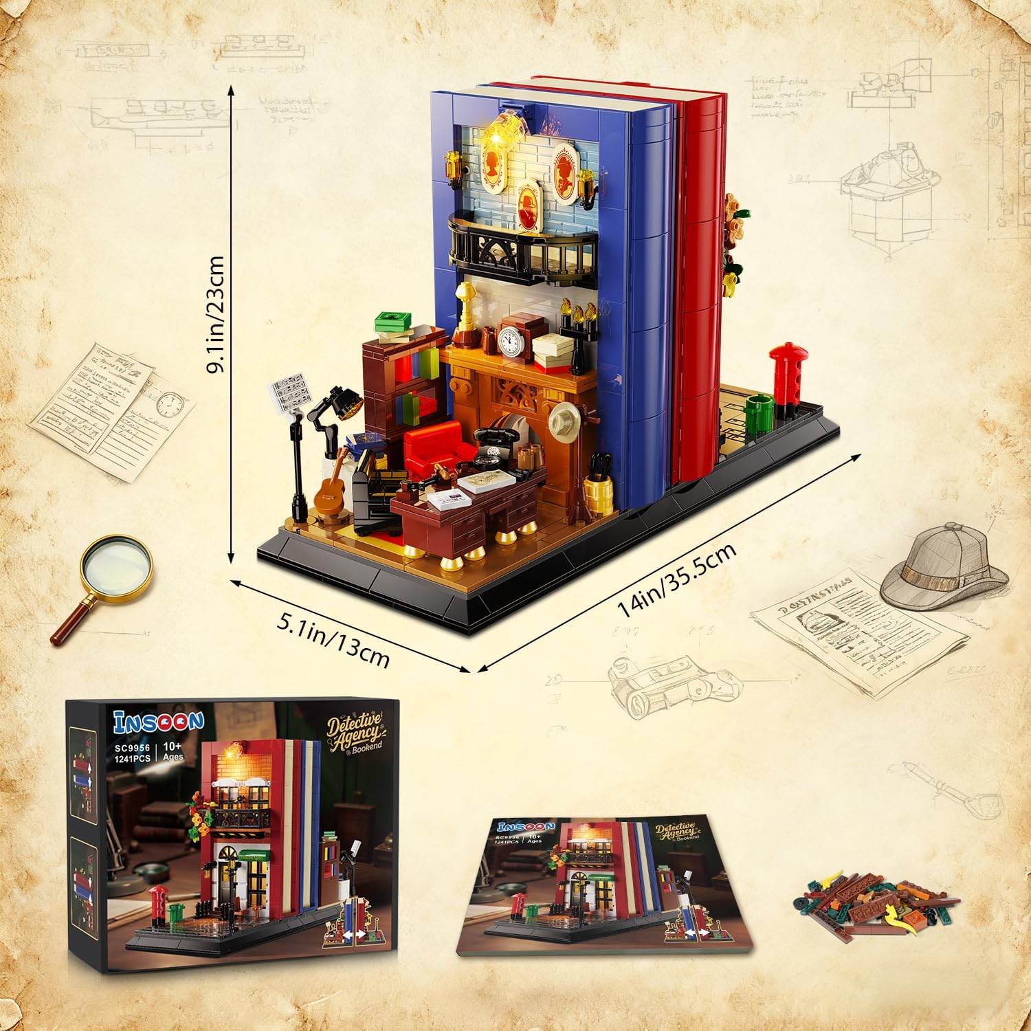 Detective Bookend Building Set with Lights