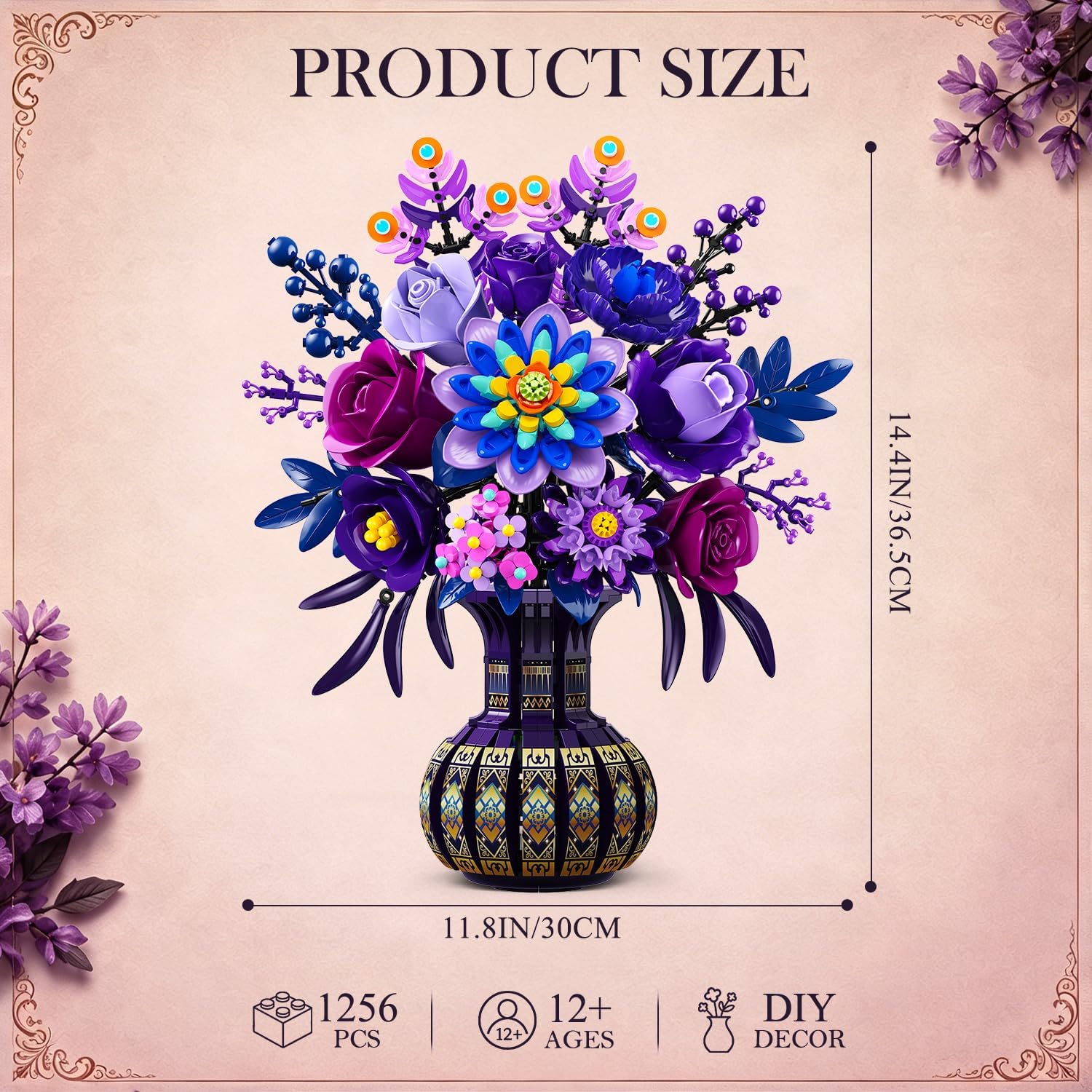 Purple Flower Bouquet Building Set with Vase