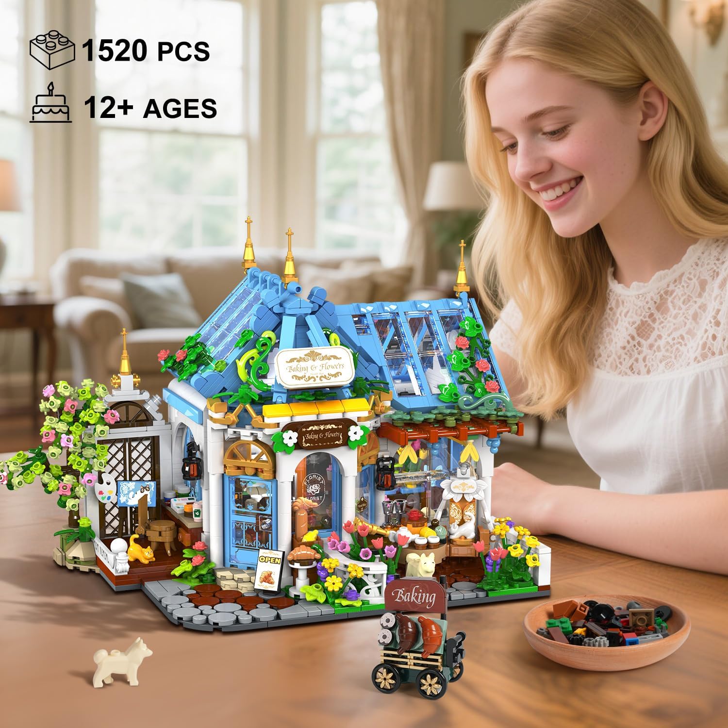 Flower Café House Building Set with LED