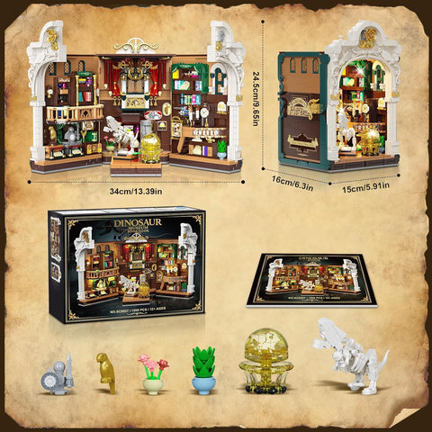 Dinosaur Museum Book Nook Building Set for Adults with Lights