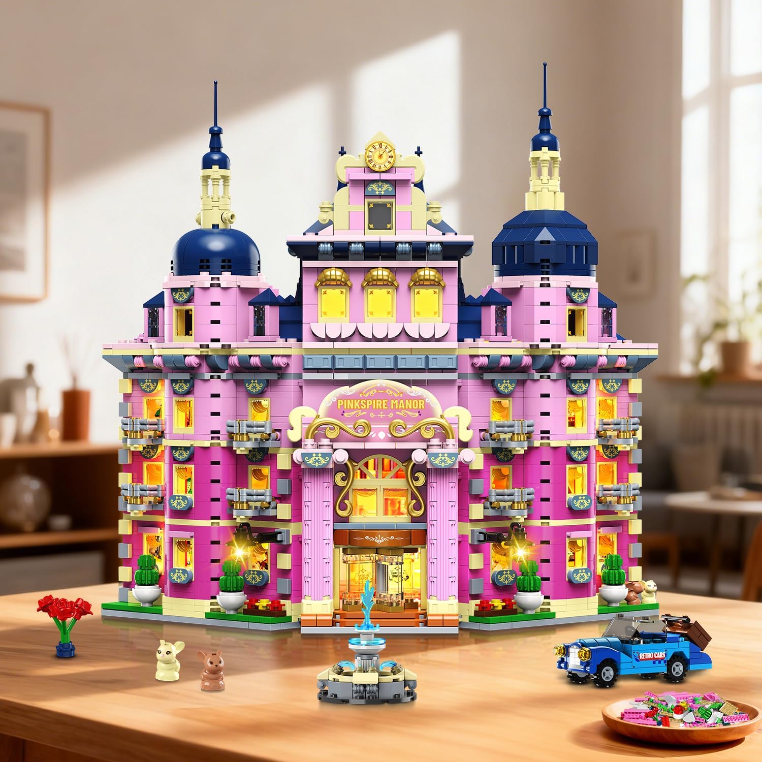 Pink Estate House Building Set with Lights