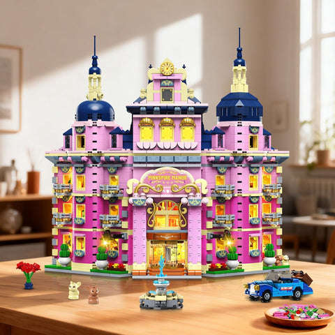 Pink Estate House Building Set with Lights