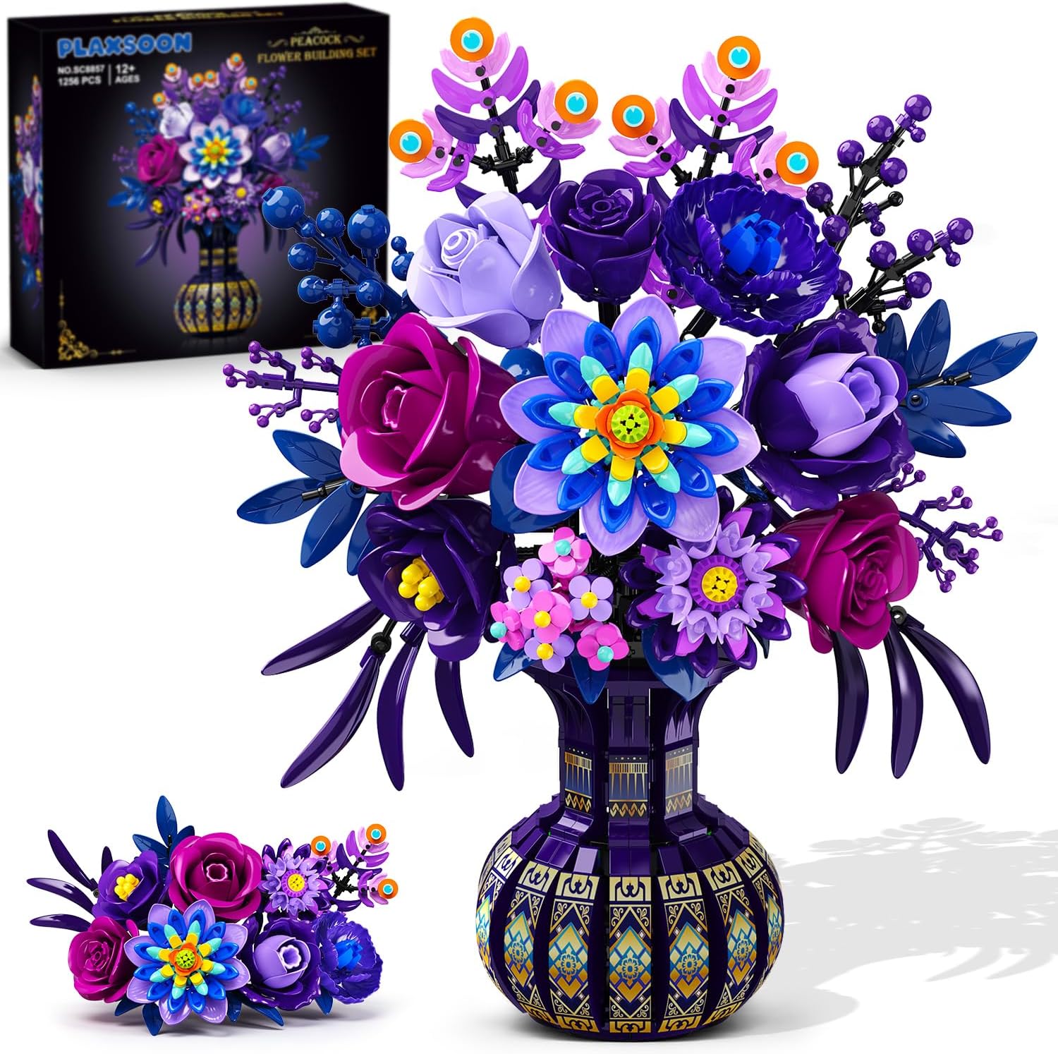 Purple Flower Bouquet Building Set with Vase