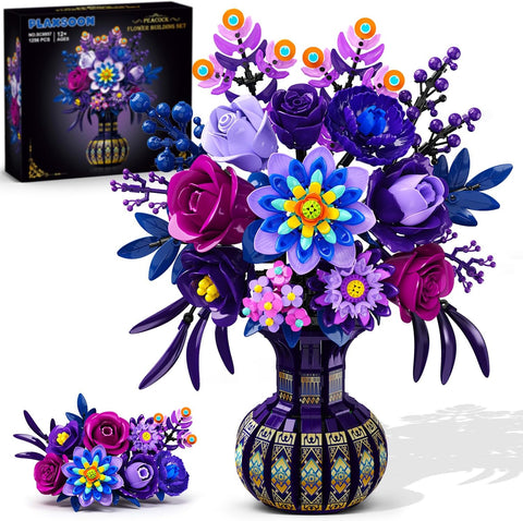 Purple Flower Bouquet Building Set with Vase