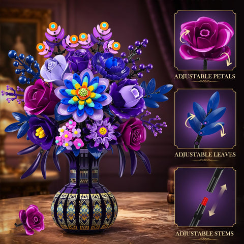 Purple Flower Bouquet Building Set with Vase