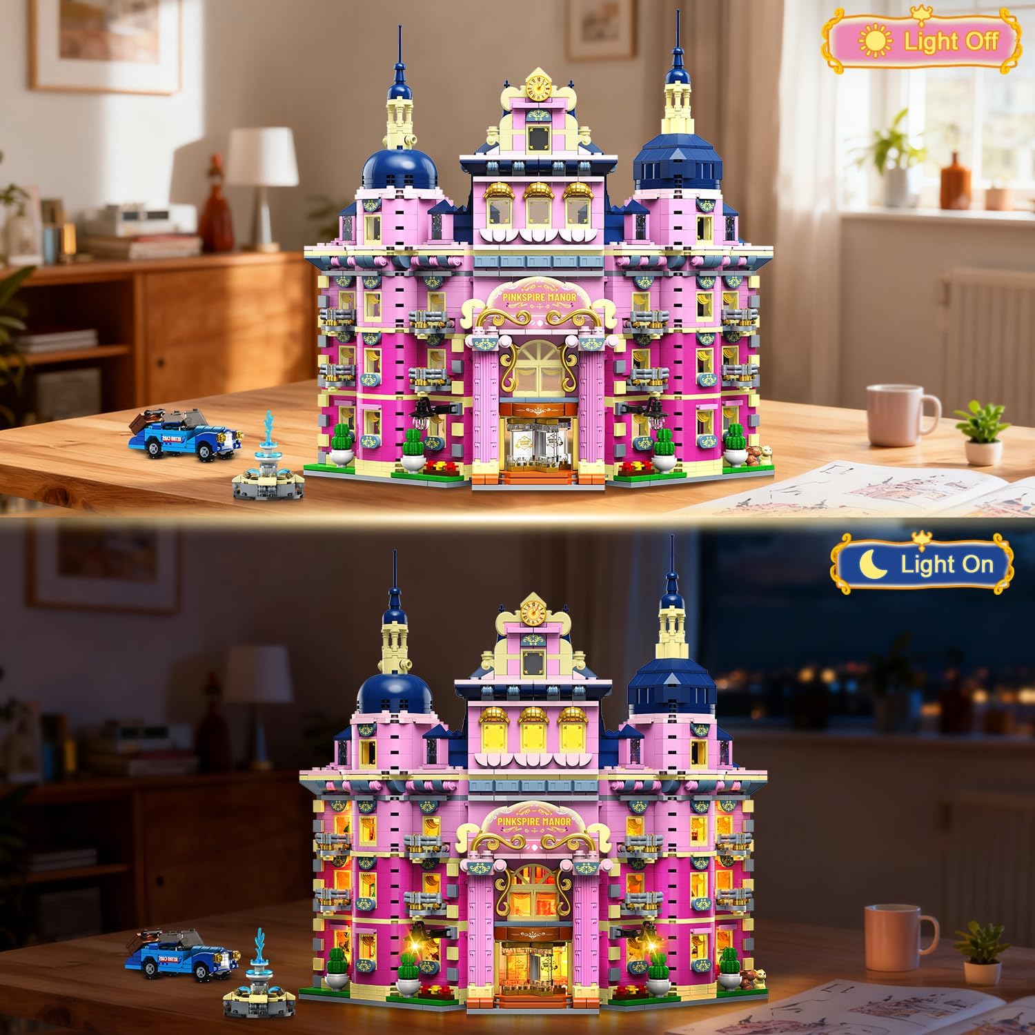 Pink Estate House Building Set with Lights