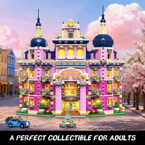 Pink Estate House Building Set with Lights