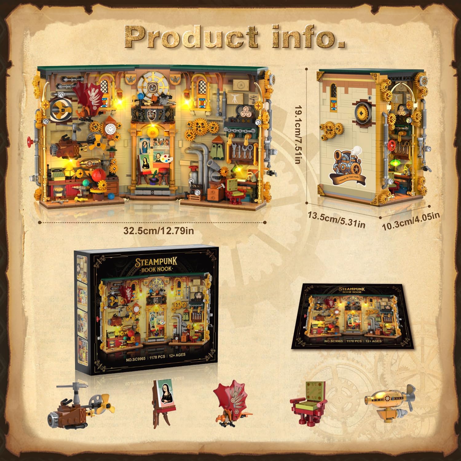 Steampunk Book Nook Building Set with Lights