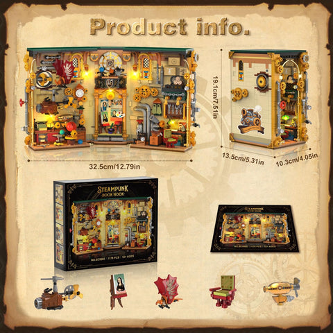 Steampunk Book Nook Building Set with Lights