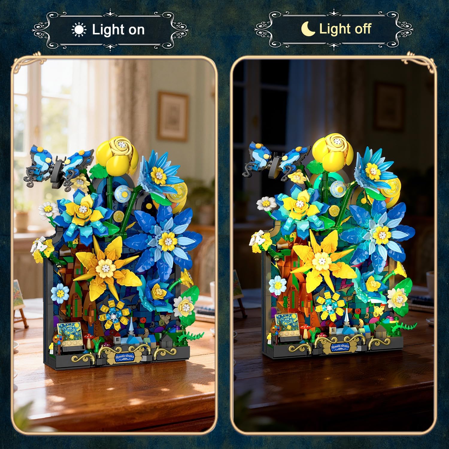 Starry Night Flower Wall Building Set with Lights