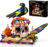 Gothic Raven & Skull & Flower Halloween Building Set