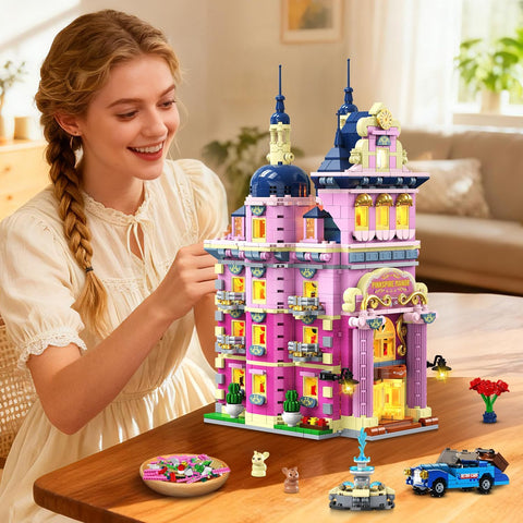 Pink Estate House Building Set with Lights