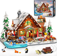 Winter cabin building set with lights