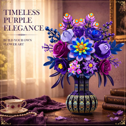 Purple Flower Bouquet Building Set with Vase