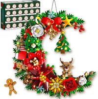 Advent Calendar 2026 Christmas Moon Wreath Building Set with Light, 24 Days Countdown Building Block Kit, Xmas Tree, Flowers & Botanical Wall Hanging Decor