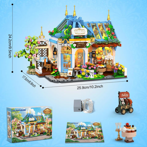 Flower Café House Building Set with LED