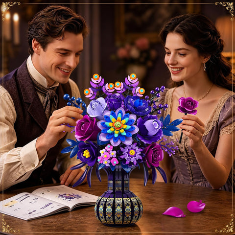 Purple Flower Bouquet Building Set with Vase