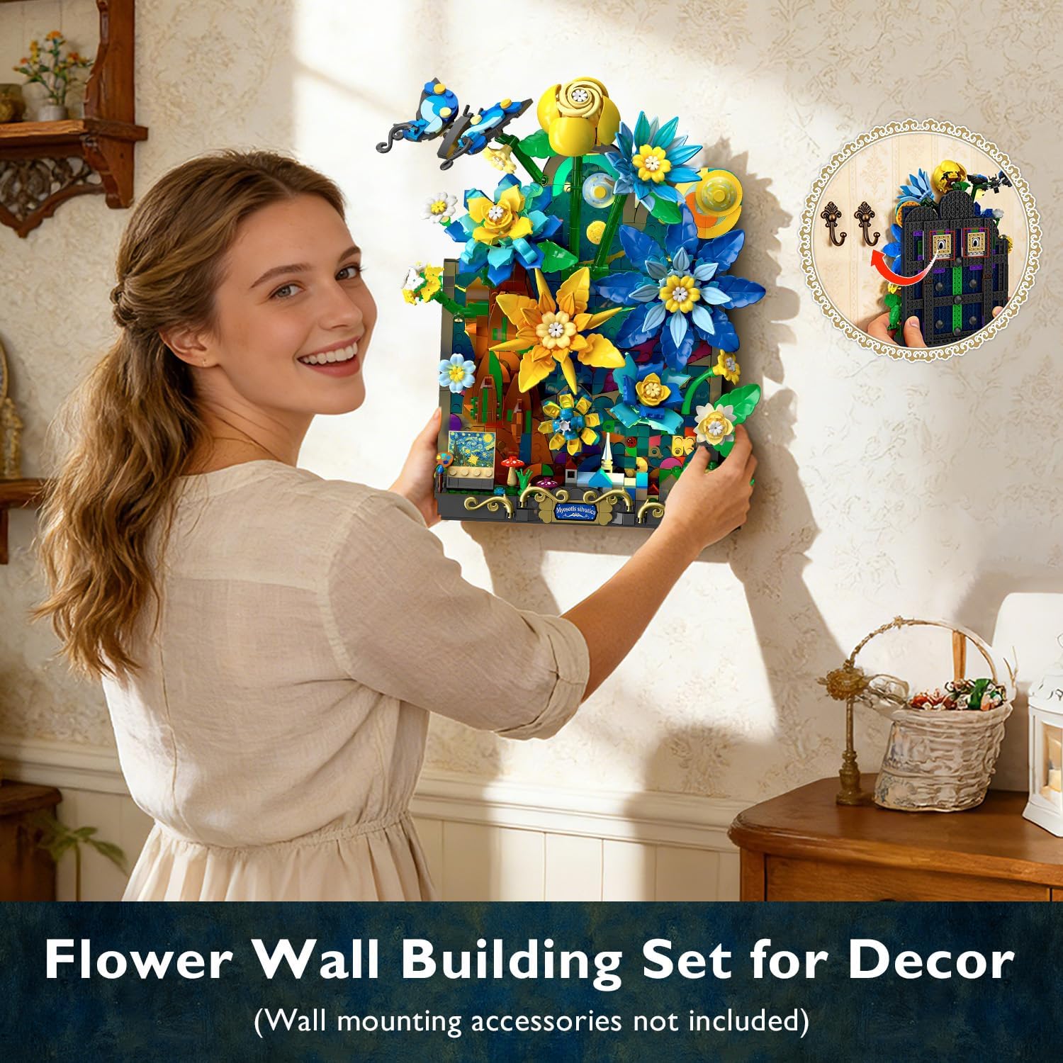 Starry Night Flower Wall Building Set with Lights