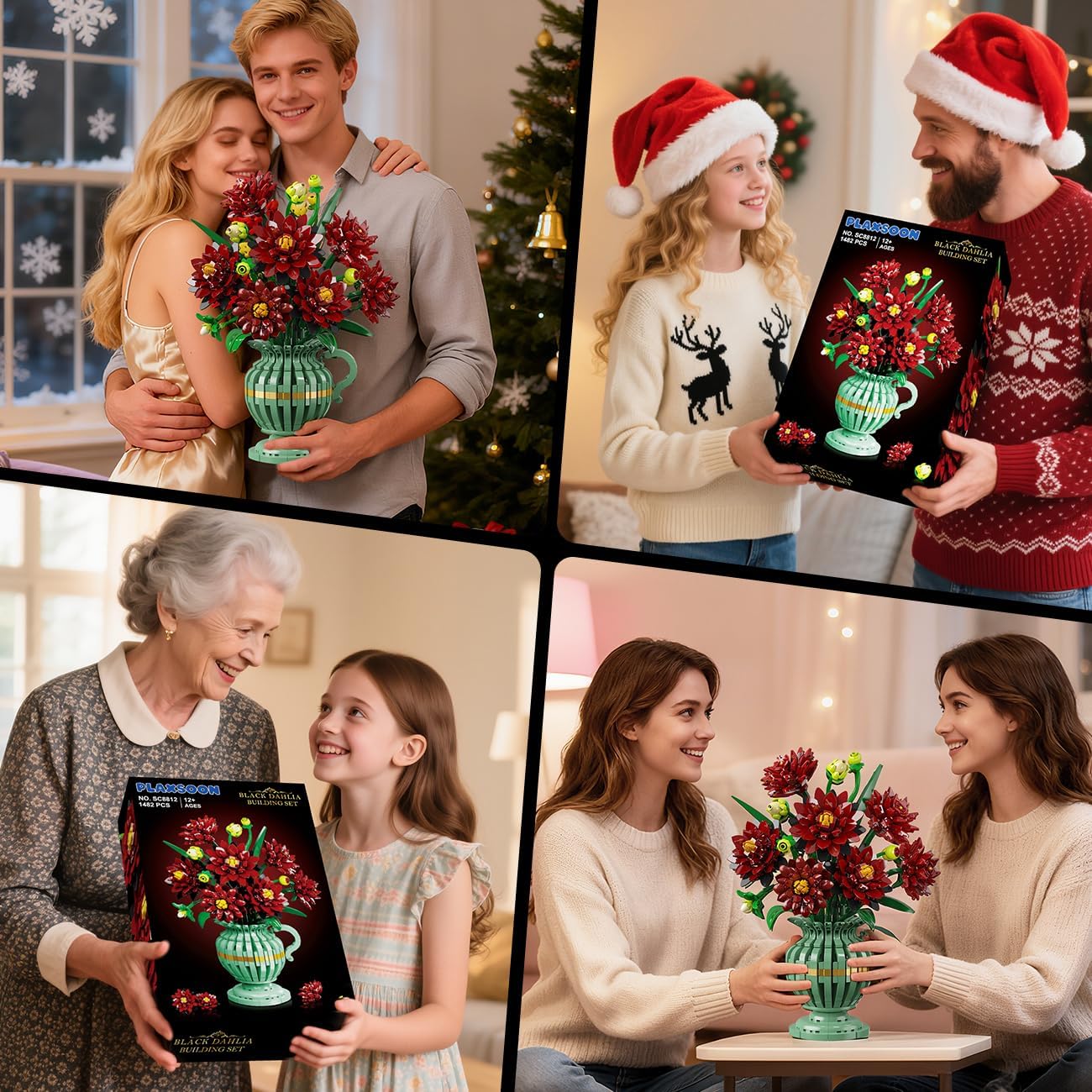 Black Dahlia Flowers Bonsai Building Set with Vase