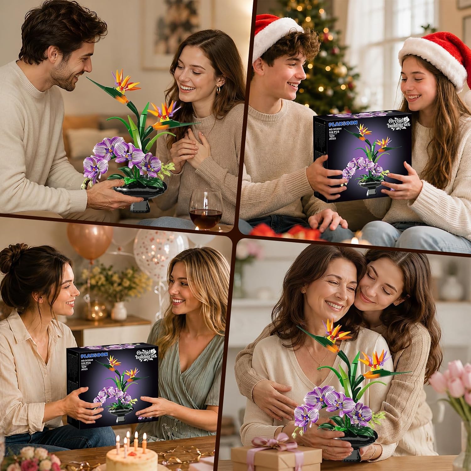 Orchid Flowers Building Set, Bird of Paradise & Orchid Botanical Collection with Vase