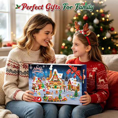 Advent Calendar 2026 Gingerbread House Mini Building Set with Lights, 24 Days Countdown Christmas Village Building Blocks with Xmas Tree Train