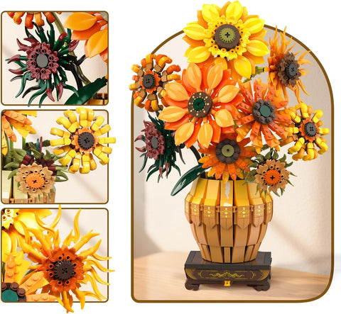 Sunflower Building Set with Lights Vase Base