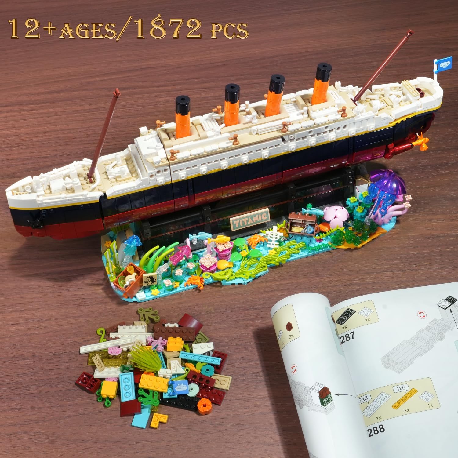 Titanic Building Set with LED Lights, 2 in 1 Seabed World Titanic Ship Mini Building Block Kit with Jellyfish Octopus