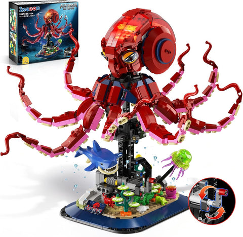 Mechanical Octopus Building Set with Lights,1033PCS Octopus Display Model with Shark Jellyfish