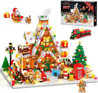 2026 Christmas Gingerbread House Mini Building Set with Lights Christmas Village Building Block Kit with Santa Xmas Tree Train (1594 PCS)
