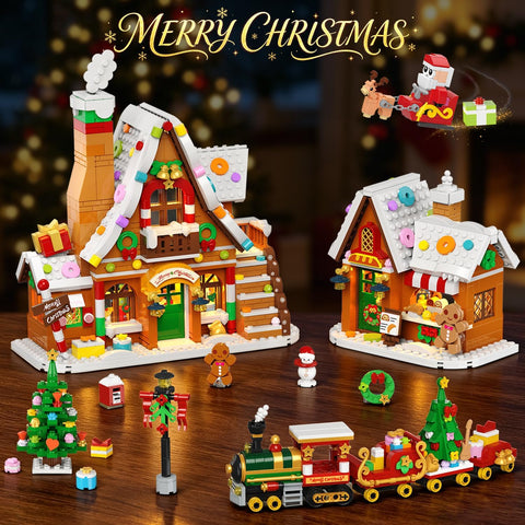 Advent Calendar 2026 Gingerbread House Mini Building Set with Lights, 24 Days Countdown Christmas Village Building Blocks with Xmas Tree Train