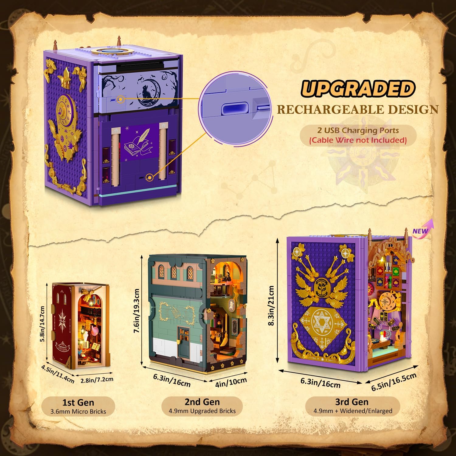 Upgraded Mystic Divination Book Nook Building Set with Rechargeable Lights