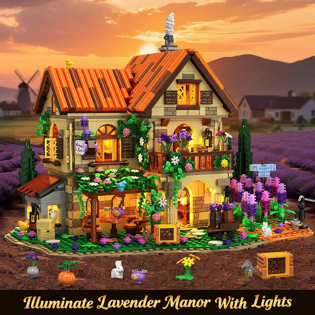 Lavender Manor House Building Set with Lights