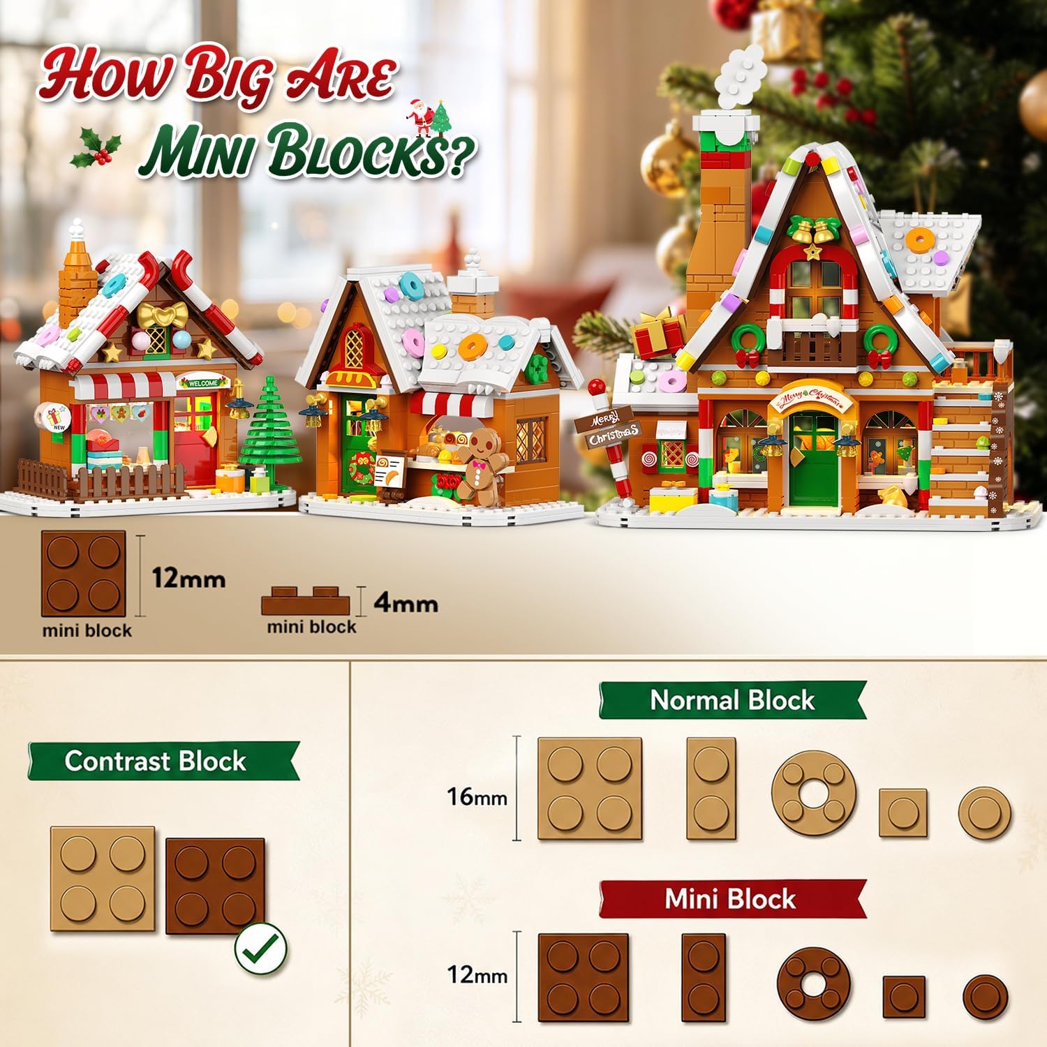 Advent Calendar 2026 Gingerbread House Mini Building Set with Lights, 24 Days Countdown Christmas Village Building Blocks with Xmas Tree Train