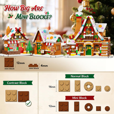 Advent Calendar 2026 Gingerbread House Mini Building Set with Lights, 24 Days Countdown Christmas Village Building Blocks with Xmas Tree Train