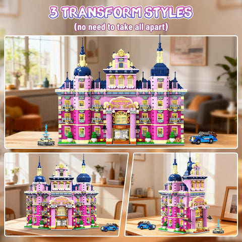 Pink Estate House Building Set with Lights