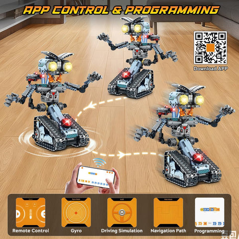 5 in 1 Robotic Building Set with APP & Remote Control, RC Tech Tracked Tank Car Fighter Jet Model Kit 795 PCS