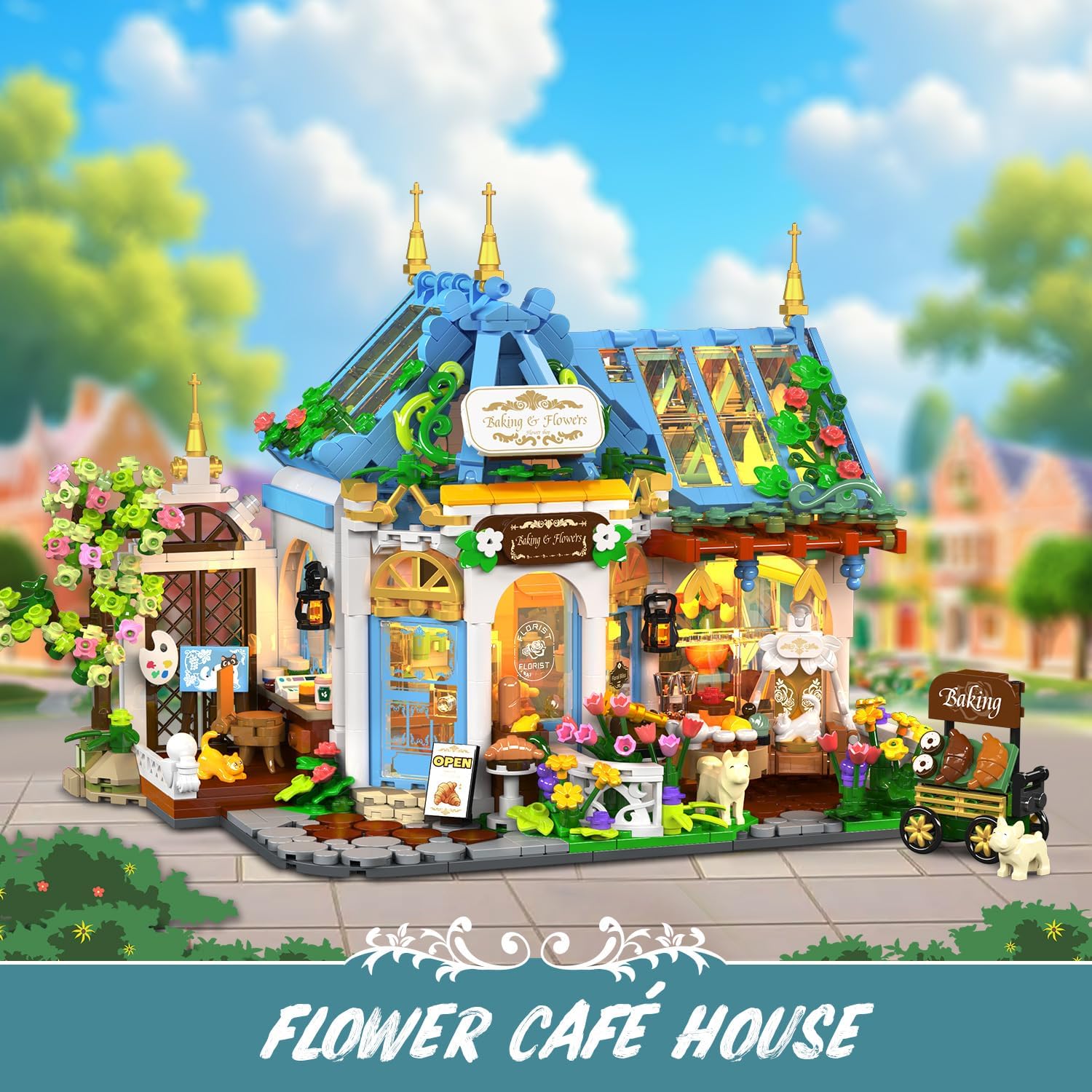 Flower Café House Building Set with LED