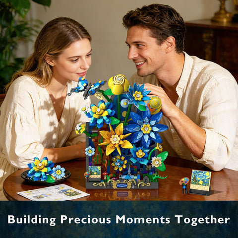 Starry Night Flower Wall Building Set with Lights