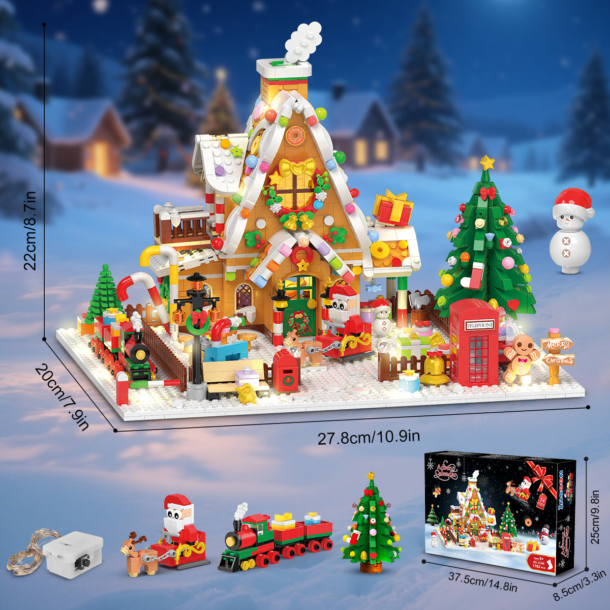 Advent Calendar 2025 Gingerbread House Mini Building Set with Lights