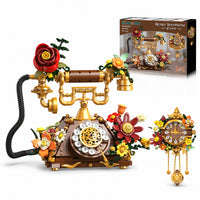 930 PCS 2-in-1 Retro Telephone and Wall Clock Building Set, Building Blocks Home Decor for Bedroom or Office