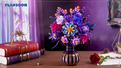 Purple Flower Bouquet Building Set with Vase