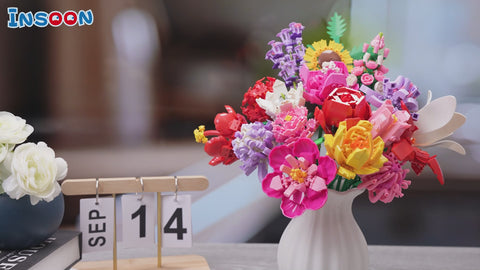 Flower Bouquet Building Set, 18 Flowers Rose Sunflower Home Plant Decor