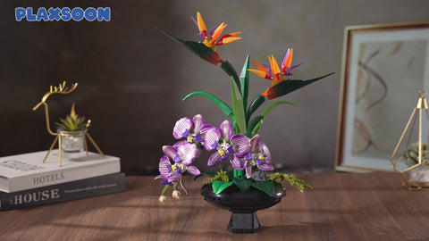Orchid Flowers Building Set, Bird of Paradise & Orchid Botanical Collection with Vase